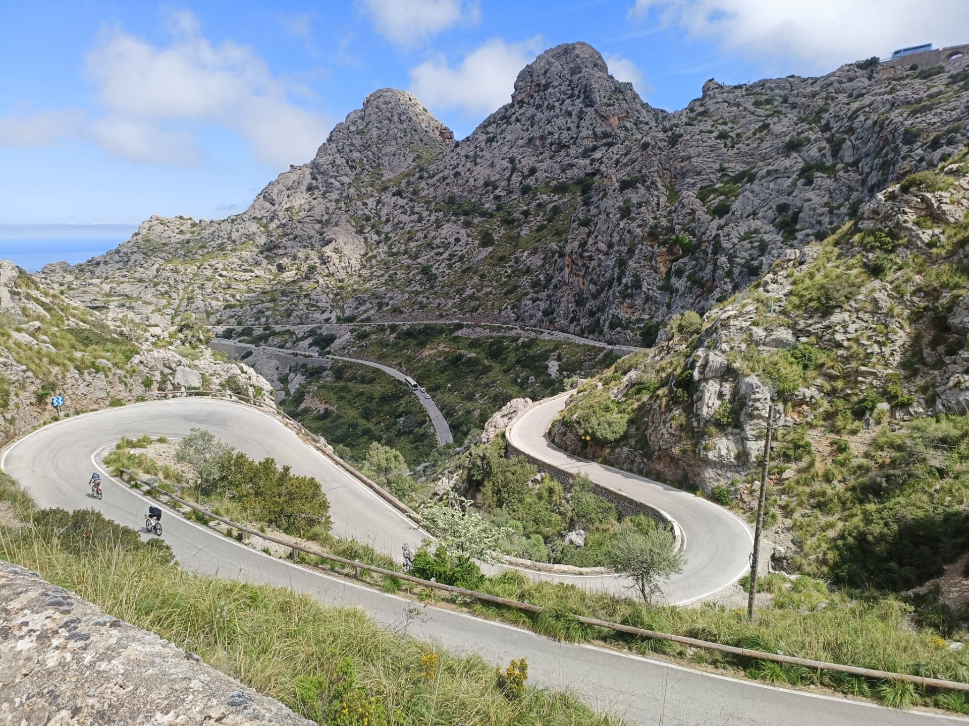 Cyclists on a mountain pass in Majorca